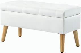 HOMCOM Tárolópad Üléssel, Otdomán Fedéllel, Ágypad Velúrral, Előszobába, Hálószobába, Nappaliba, Gumifa 80 x 35 x 40 cm Fehér | Aosom