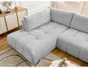Világosszürke kinyitható-tárolóhelyes sarokkanapé (bal oldali-U alakú) Fuji – Bobochic Paris