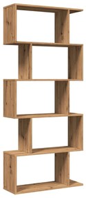 5 szintes kézműves tölgy fa elválasztó könyvespolc 70x24x161 cm