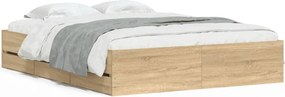 vidaXL sonoma tölgy színű szerelt fa ágykeret fiókokkal 140 x 190 cm