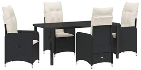 vidaXL Kert étkező szett párnával 5 pcs Fekete polirattan