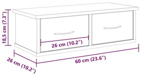 kézműves tölgy színű szerelt fa faliszekrény 60x26x18,5 cm