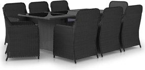 vidaXL 9 részes fekete polyrattan kerti étkezőgarnitúra