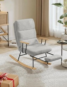 Hintaszék fa lábakkal, plüss szövettel, 4 fokozatban állítható háttámlával,  Szürke színben