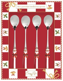 Karácsonyi Rozsdamentes acél teáskanál szett 4 db-os porcelán nyéllel Christmas Tale