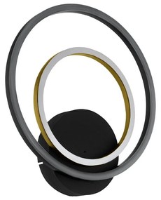 Eglo 390088 Lanacera fali lámpa, arany és fekete gyűrűkkel, fekete, 1700;1200 lm, 3000K melegfehér, beépített LED, 1x12W;4x2,1W, IP20