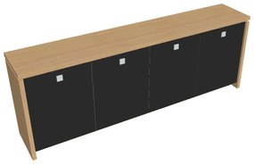 Verno alacsony szekrény 248 x 46 x 90 cm, üvegajtó, világos tölgy / fekete