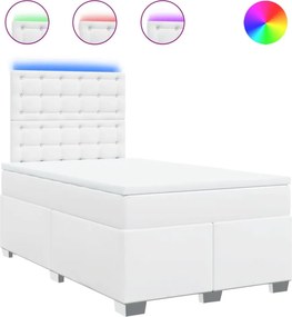 vidaXL fehér műbőr rugós ágy matraccal 120x190 cm