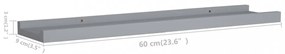 2 db szürke MDF szegélypolc képkeretekhez 60 x 9 x 3 cm