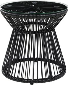 Outsunny Kerek Üveg Asztallal Ellátott PE Rattan Oldalsó Asztal, Üreges Dob dizájn, Kültéri Bútor, Kerti Asztal, 40x40x42cm, Fekete | Aosom