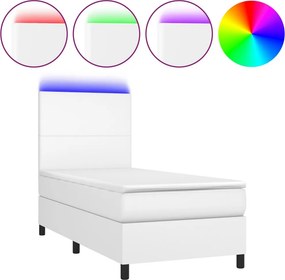 vidaXL fehér műbőr rugós ágy matraccal és LED-del 80 x 200 cm