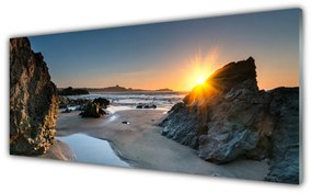 Üvegkép falra Rock Beach Sun Landscape 100x50 cm