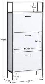 TREDIS cipőtartó, 3 polc, fehér