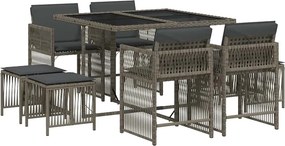 vidaXL 9 részes szürke polyrattan kerti étkezőgarnitúra párnával