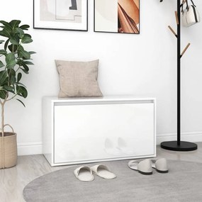 Magasfényű fehér forgácslap előszoba pad 80 x 40 x 45 cm