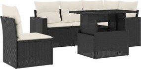 vidaXL 6 részes fekete polyrattan kerti ülőgarnitúra párnákkal