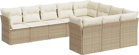 vidaXL 10 részes bézs polyrattan kerti ülőgarnitúra párnával