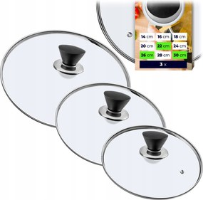 Üvegfedő 22/26/30 cm Hőálló Serpenyő Fedő Szett