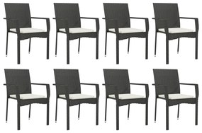 9 részes fekete polyrattan kerti étkezőgarnitúra párnákkal