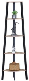 KÉSZLETKISÖPRÉS! Intenso Home 5 szintes sarokpolc / könyvespolc / virágtartó állvány 37 x 160cm, modern tölgy szín | Döntött design fém lábakkal