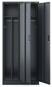 Pléh öltözőszekrény talpazaton, kétmodulos, polccal és köztes fallal KACPER, 800 x 1800 x 500 mm, antracit