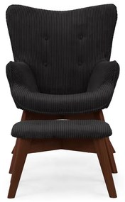 Fekete kordbársony fotel lábtartóval Niko – Ropez