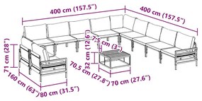 Kerti Kanapé Szett 12 pcs Antracit Acél