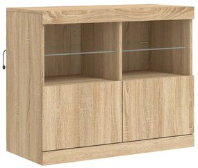 sonoma tölgy színű tálalószekrény LED-ekkel 81 x 37 x 67 cm