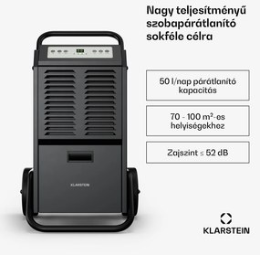 Klarstein DuraDry 50L páramentesítő, 50 l/nap, 50-80 m², rozsdamentes acél, mobil, 450 m³/h