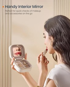 Utazó ékszertok, kis ékszerdoboz-rendező tükörrel, 10,5 x 6 x 10,5 cm,felhő fehér