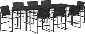 vidaXL Kert étkező szett 9 pcs Fekete Porszórt acél
