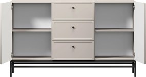 Lorini komód 150 cm fiókokkal - kasmír / fekete fogantyúk / fém lábak