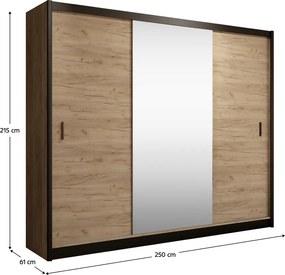 Tolóajtós szekrény, fekete/craft tölgy, 250x215 cm, CRAFT