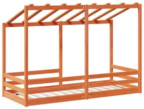viaszbarna tömör fenyőfa gyerekágy tetővel 90 x 190 cm