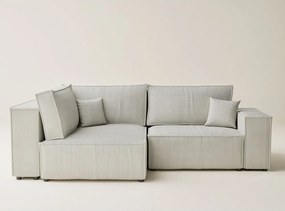 Krémszínű kordbársony kinyitható-tárolóhelyes sarokkanapé (bal oldali-L alakú) Tonga – Maison de Rêve