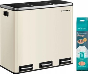 Konyhai szemeteskosár 3 rekeszes 3x18L újrahasznosítható és Bézs