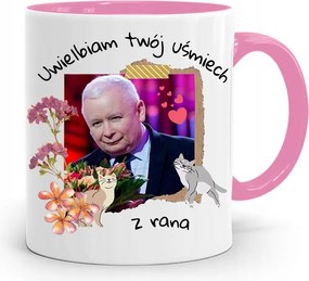 Rózsaszín Vicces Bögre Jaroslaw Kaczynski fényképes nyomattal