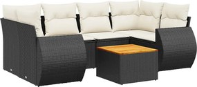vidaXL 7 részes fekete polyrattan kerti ülőgarnitúra párnával