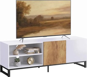 TV-szekrény akár 55 hüvelykes televíziókhoz, modern, állítható polcokkal, fehér