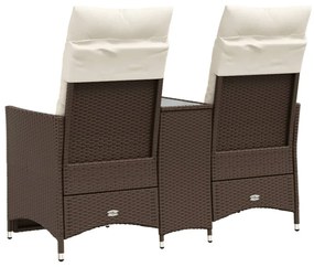 2 személyes barna polyrattan dönthető kerti kanapé asztallal