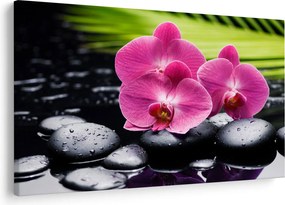 Kép - Rózsaszín orchidea pálmalevéllel (90x60 cm)