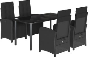 vidaXL 5 részes fekete polyrattan kerti étkezőgarnitúra párnákkal