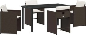 vidaXL Kert étkező szett párnával 5 pcs Barna polirattan
