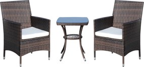 Outsunny Poly Rattan Kerti Bútor Szett, Kültéri Lounge Erkély Bútor 2 Személyre, 3-Részes Ülőgarnitúra, 2 Szék, Asztal Ülőpárnákkal, Kerti Lounge Kert