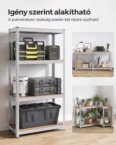 SONGMICS 2 db nagy teherbírású tárolóállvány, 4 állítható polccal, 80 x 40 x 160 cm, 520 kg/állvány, ezüst