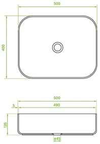 Laveo Mogami, kerámia munkalap mosogató 500x400x135mm, fekete matt, LAV-VUM_B250