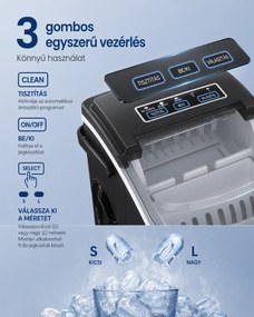 Jégkockakészítő Gép, 12 kg/24h, Öntisztító, Hordozható – Fekete