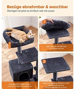 Macska kaparóoszlop, többszintes 135 cm kis macska kaparófa, sötétszürke