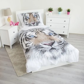 Fehér-szürke egyszemélyes pamut gyerek ágyneműhuzat 140x200 cm White Tiger – Jerry Fabrics