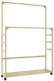bambusz ruhaállvány polcokkal és kerekekkel 90x35x155 cm